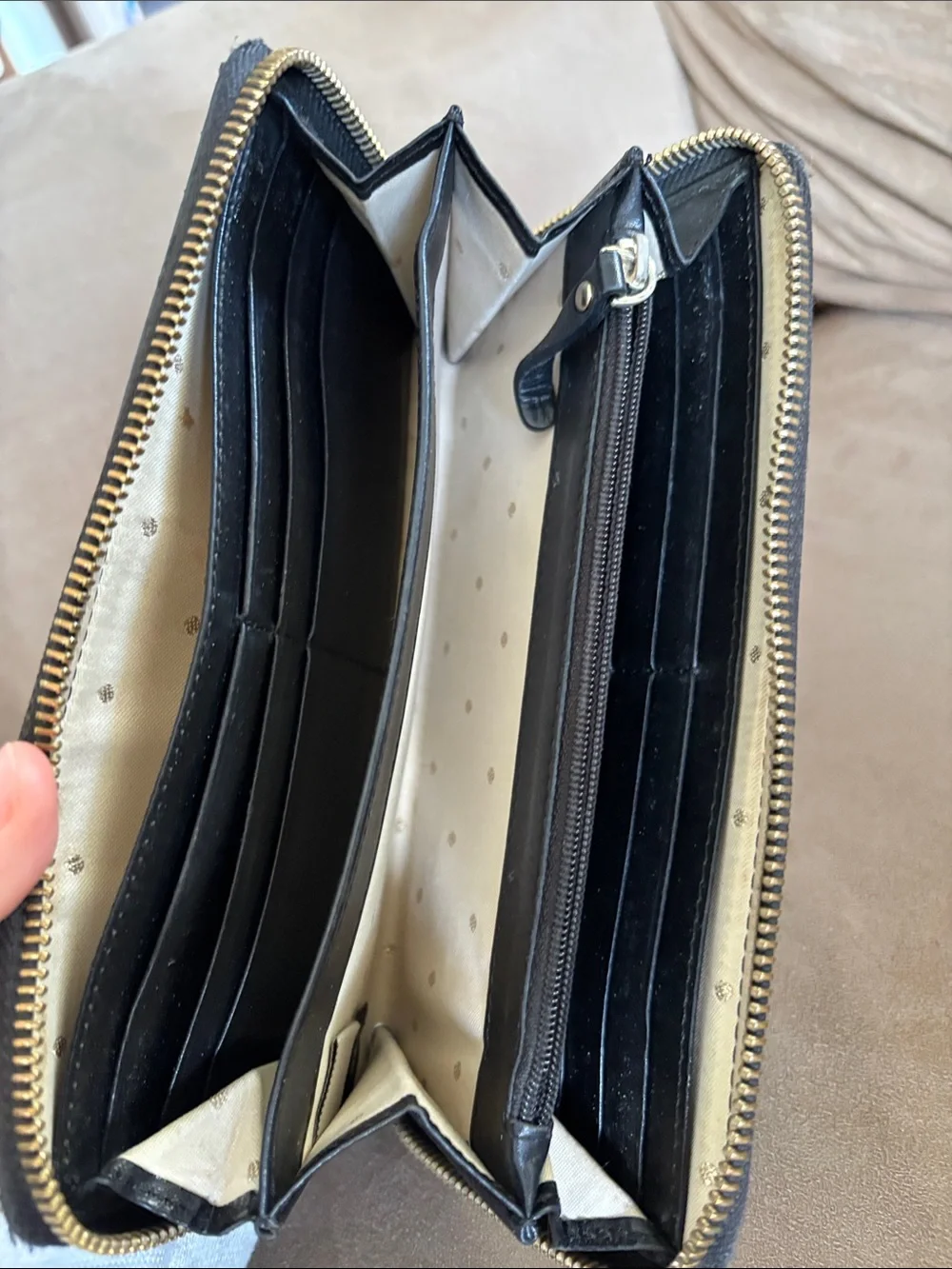 kate spade Black Quilted Zip-Around Wallet with Gold Plate